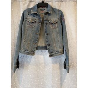 Y2K Hollister HCO Denim Jacket Follow The Sunset Graffiti LOVE Ladies Small Read